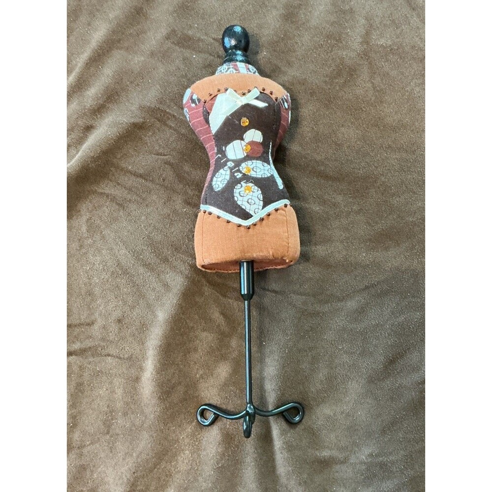 Mannequin Miniature Dress Form Pin Cushion Jewelry Holder 11 Inches Tall Brown